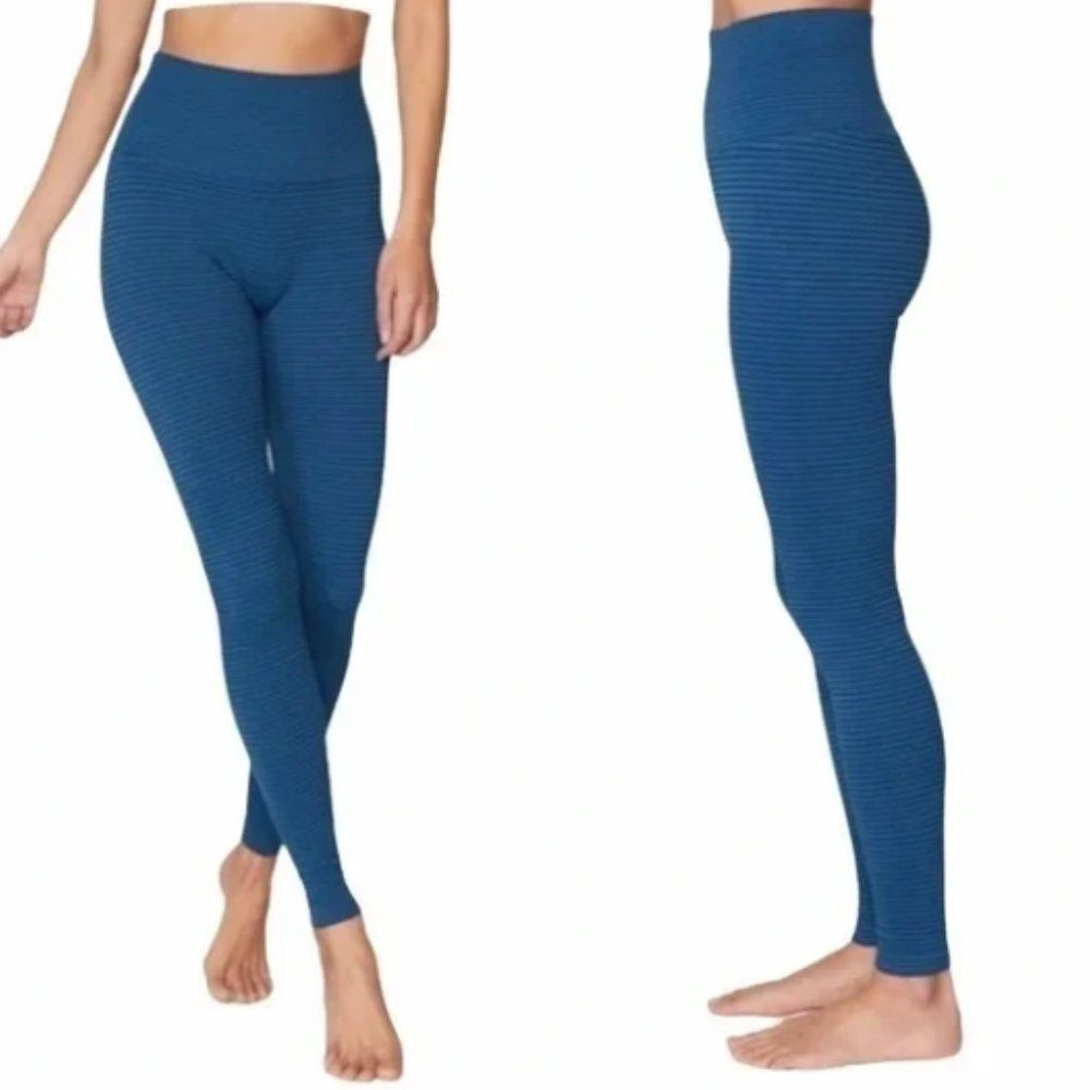 Spiritual Gangster Ananda Blue Ribbed Seamless Yoga Leggings XS/S